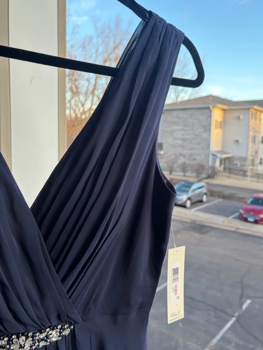 🆕🫐 Eliza J Navy Blue Chiffon Hi-Lo Dress Size 10 Formal Evening Wedding Guest - Picture 8 of 17